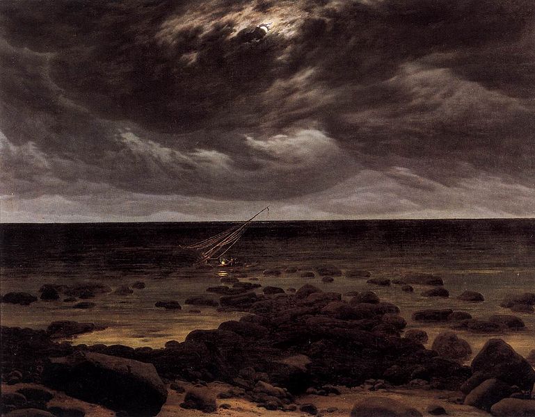 Seashore with Shipwreck by Moonlight